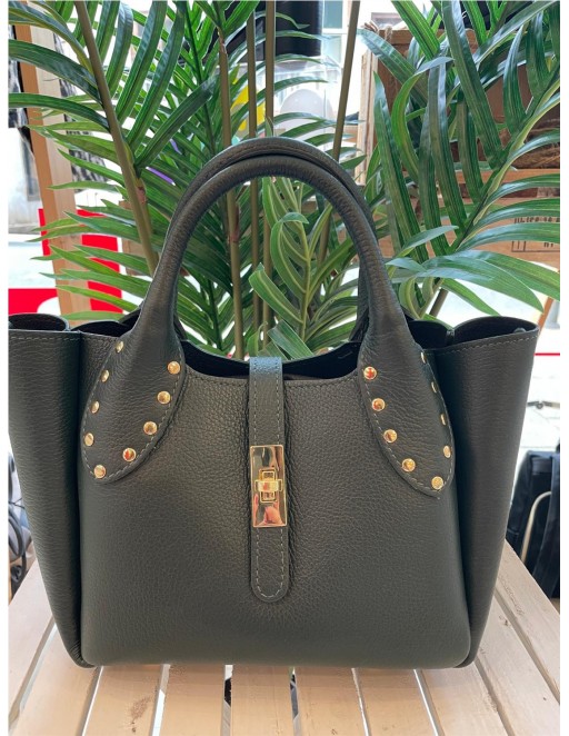BOLSO TACHA PIEL VERDE BOTELLA