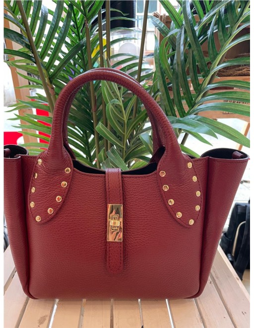 BOLSO TACHA PIEL GRANATE