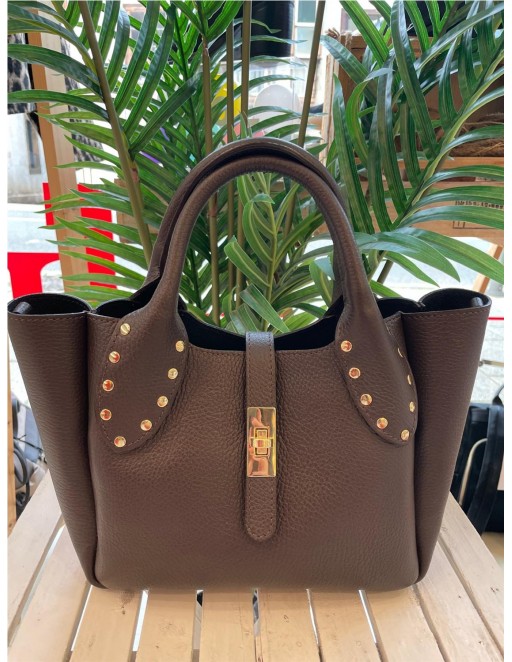 BOLSO TACHA PIEL MARRON