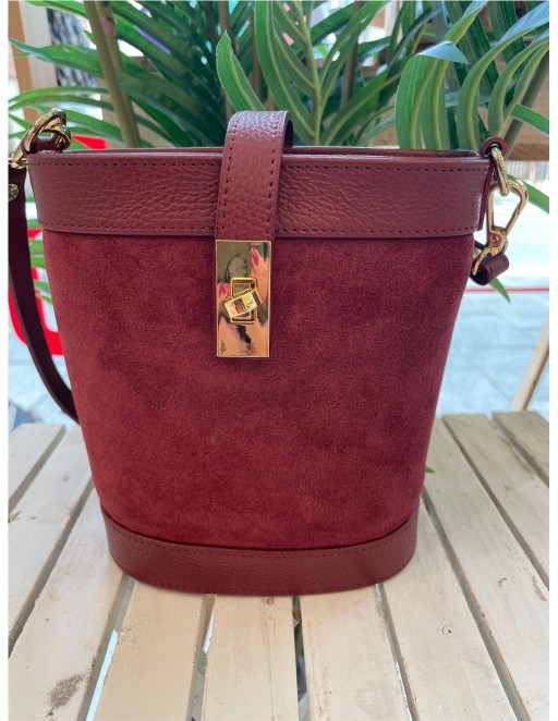 BOLSO PIEL CUBO GRANATE