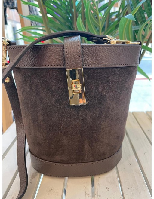 BOLSO PIEL CUBO MARRON