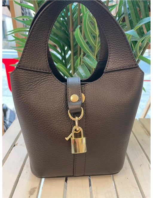 BOLSO CANDADO ASA MARRON