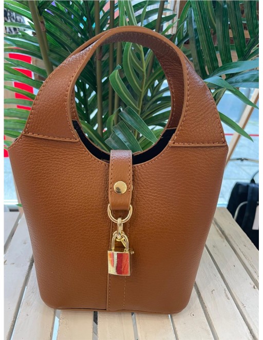BOLSO CANDADO ASA CUERO