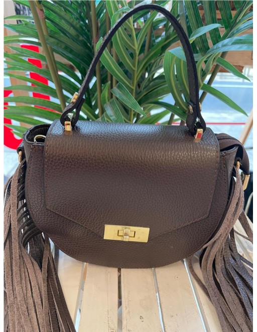 BOLSO  PIEL FLECOS MARRON
