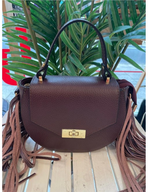 BOLSO  PIEL FLECOS GRANATE